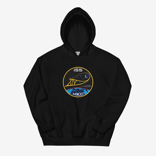 Unisex hoodie featuring ISS Expedition 14 (2006–2007) patch and МКС logo, inspired by Russian space missions