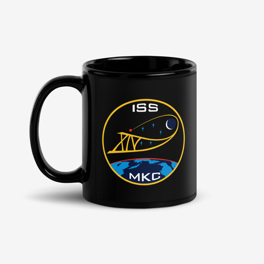 ISS Expedition 14 Mug with Soviet space logo (2006–2007), high-quality design on 11 oz ceramic black mug