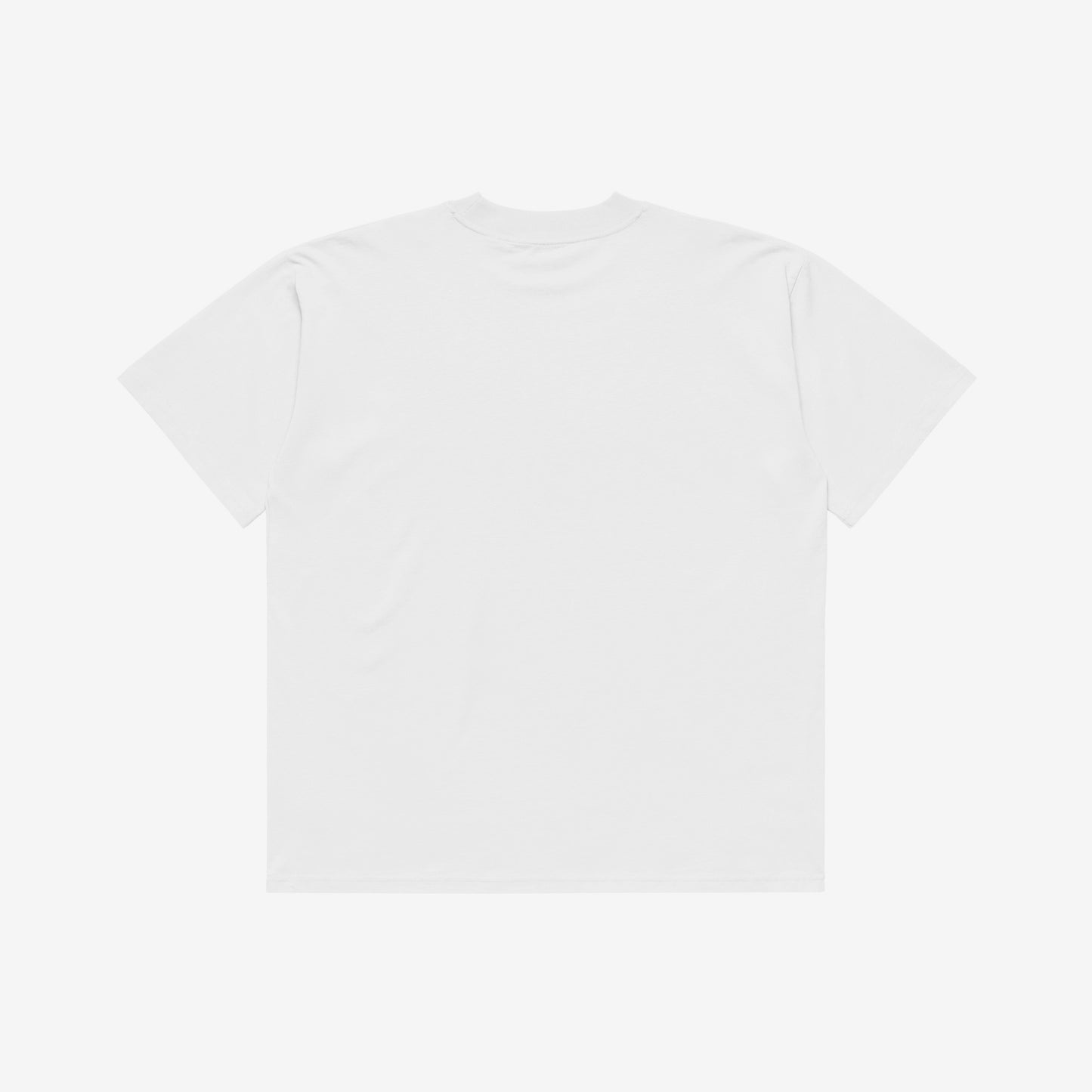 A white unisex premium quality Tee featuring an original red MOSCOW 1980 Olympics logo with 'МОСКВА 1980' wordmark on the left chest and official USSR Olympic Games bear mascot Misha on the right chest. Back side. www.artsoviet.com