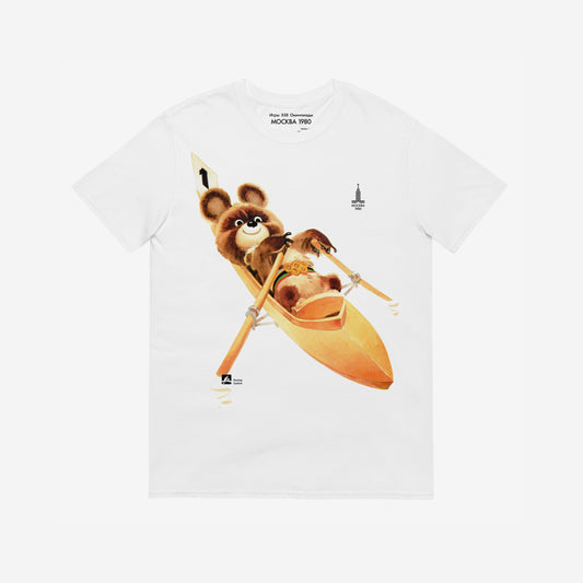 Original Soviet Moscow 1980 bear mascot Misha rowing white unisex T-Shirt