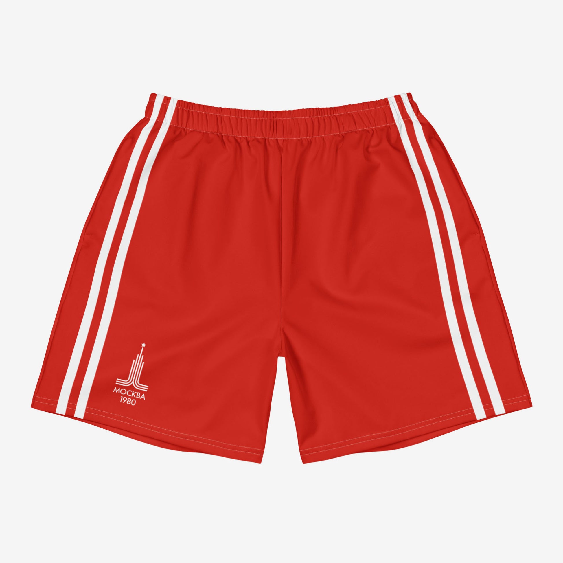 Moscow 1980 Olympic shorts – red Soviet sportswear with vintage USSR design.