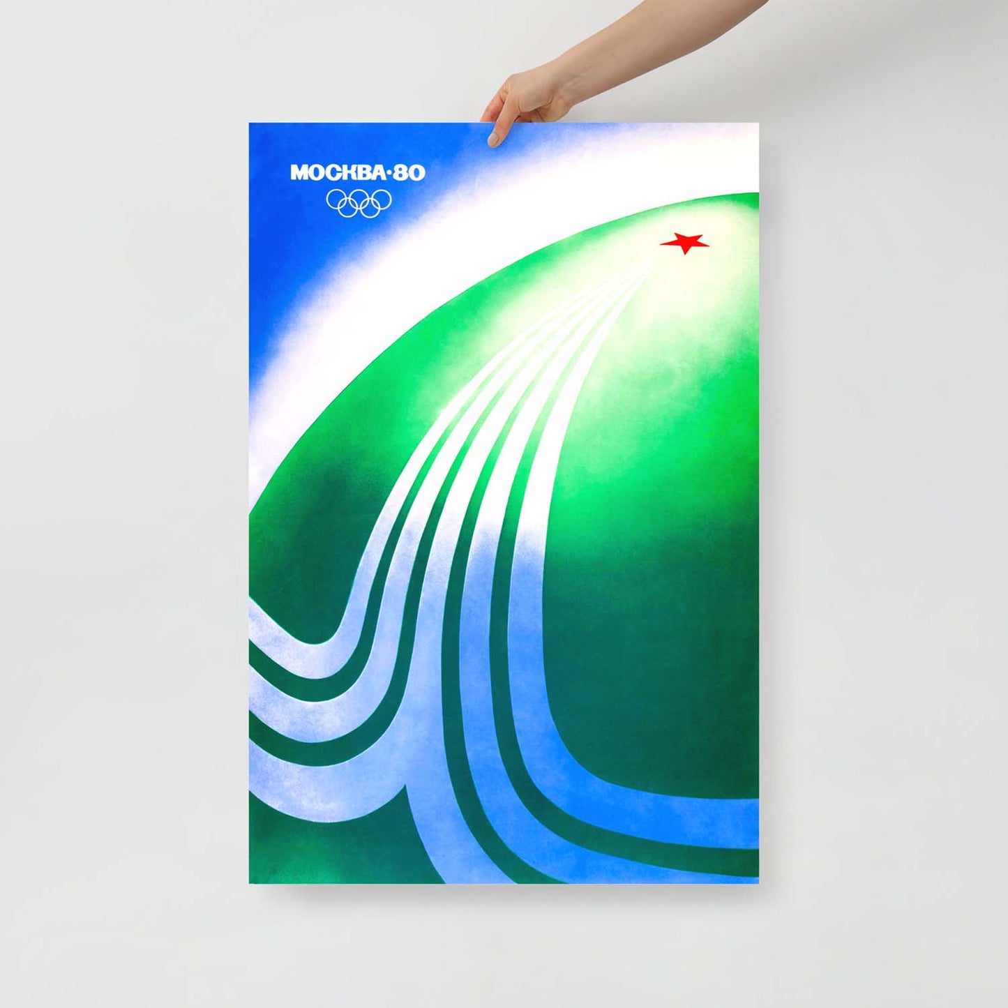 Minimalist Moscow 1980 Olympics poster with globe and red Soviet star