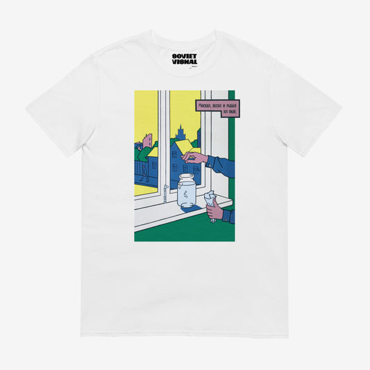 Viktor Pivovarov ‘Moscow, Spring and a Little Fish by a Window’ Art T-Shirt – Soviet Conceptualist Design – Premium Cotton