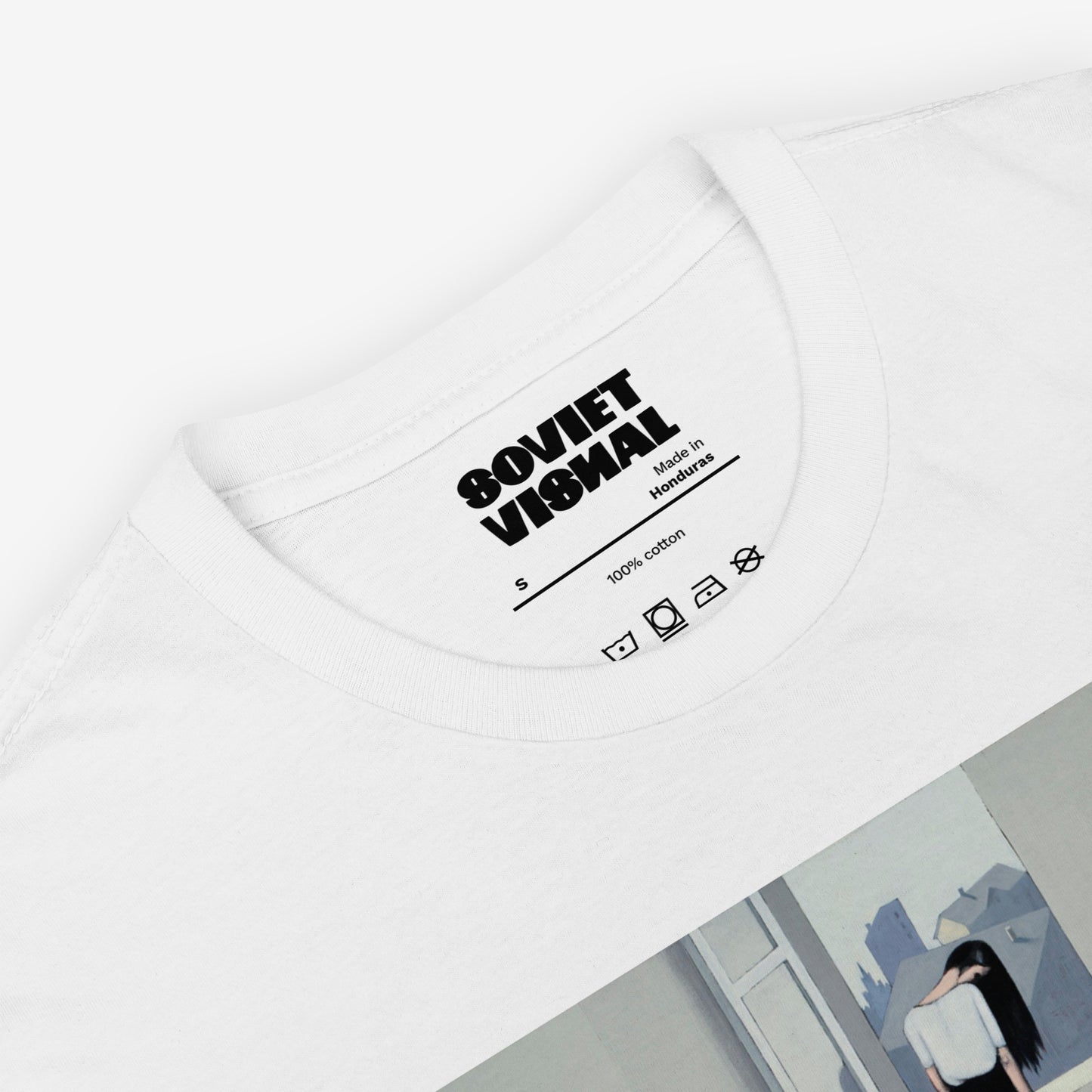 Premium unisex T-shirt featuring Viktor Pivovarov’s melancholic painting ‘Wet Hair’. Soviet Conceptual Art