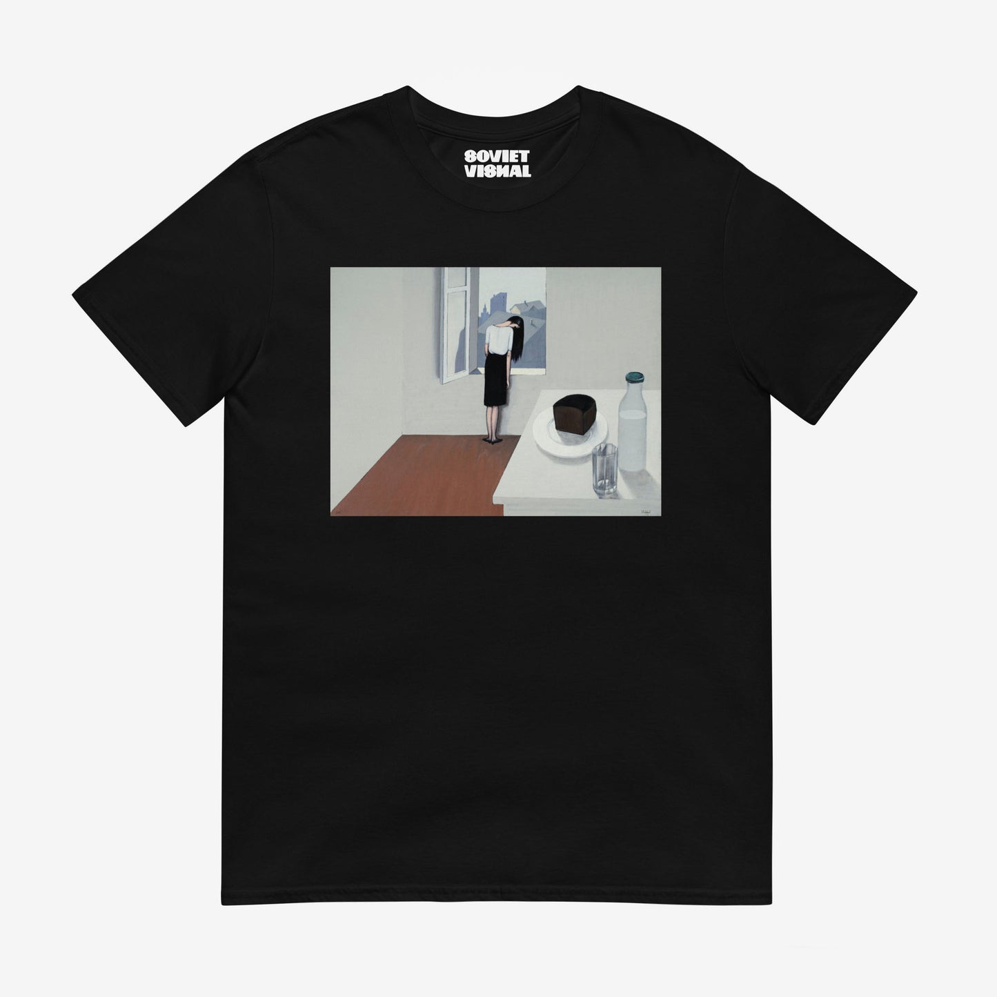 Premium unisex T-shirt featuring Viktor Pivovarov’s melancholic painting ‘Wet Hair’. Soviet Conceptual Art