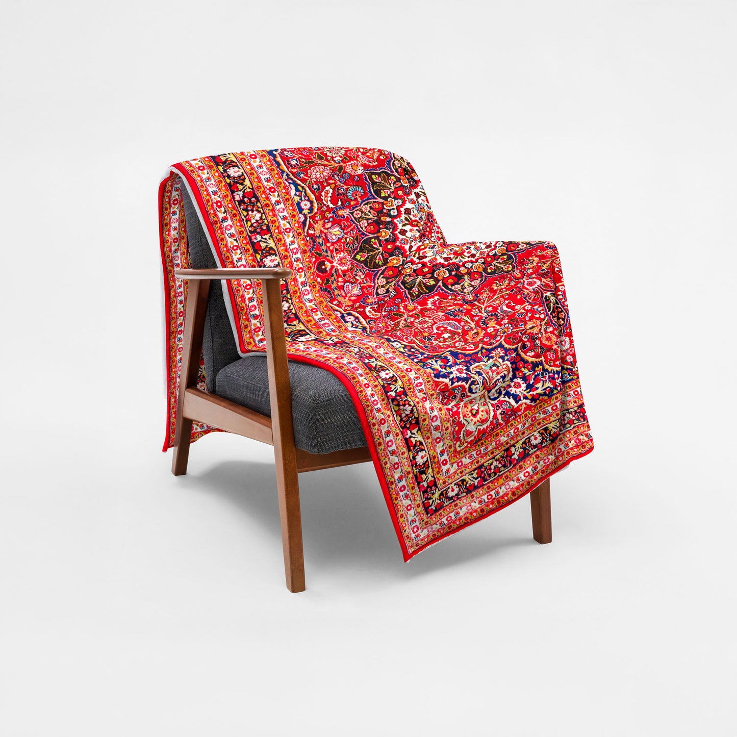 Soviet rug style large blanket lying on an armchair. www.artsoviet.com