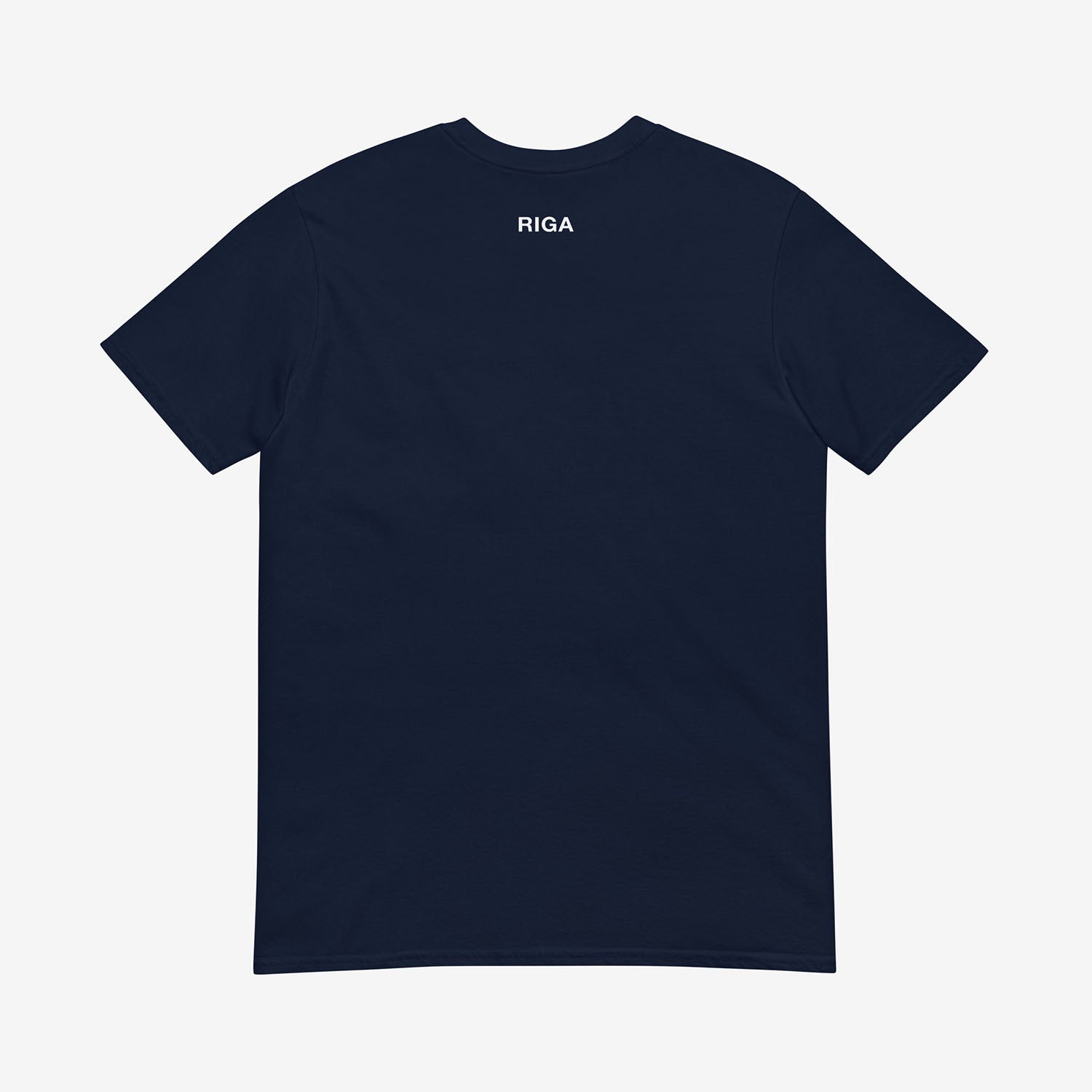 Minimalist Cyrillic Рига (Riga) T-shirt in Soviet-style typography, inspired by Latvian culture