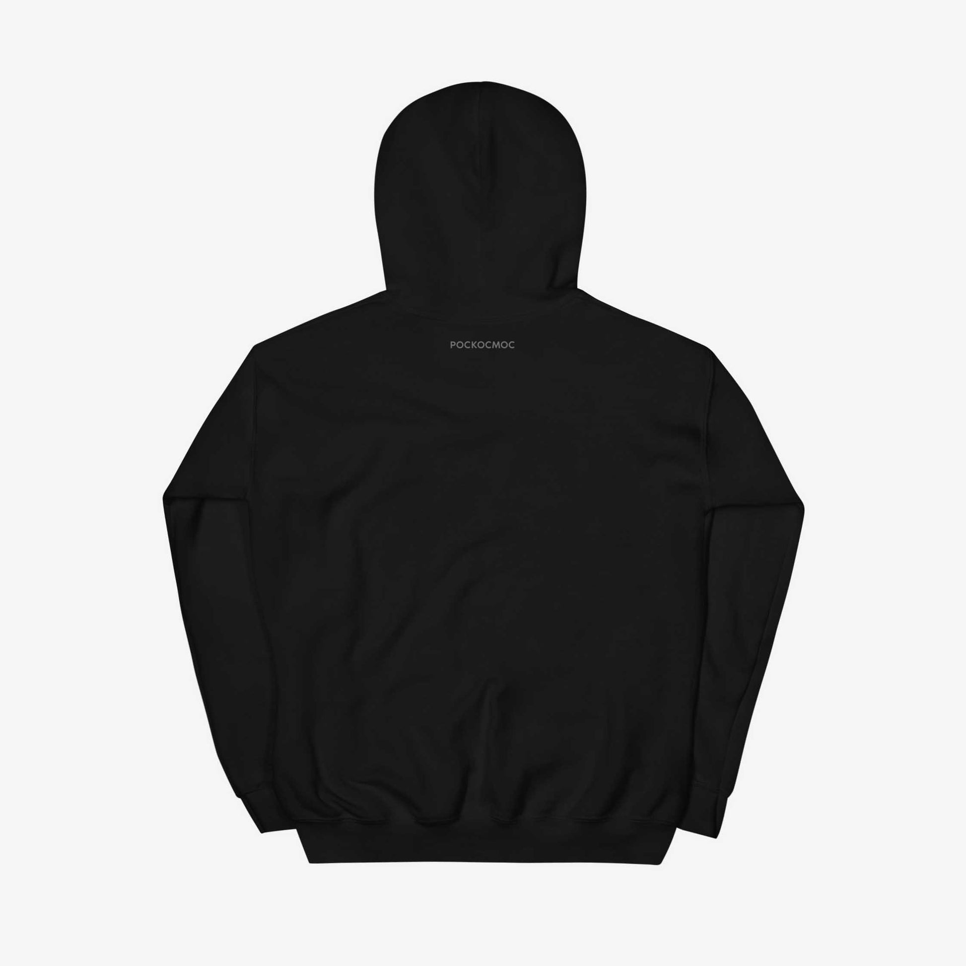 Roscosmos logo hoodie in black, featuring the official emblem of Russia’s space agency. Ideal for space enthusiasts and Soviet space history fans. Back side with little logo in Russian on the neck.