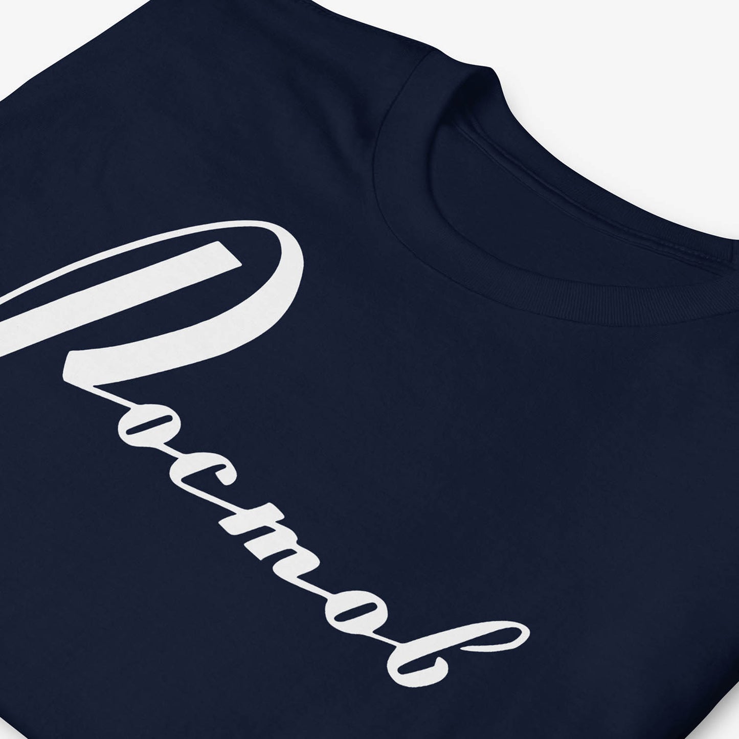 Minimalist Cyrillic РОСТОВ T-shirt design with small ROSTOV label outside back neck, tribute to Russian city