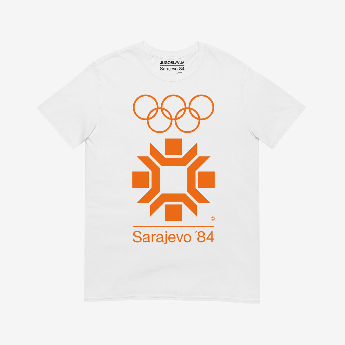 White unisex vintage Sarajevo 1984 Winter Sports logo T-shirt