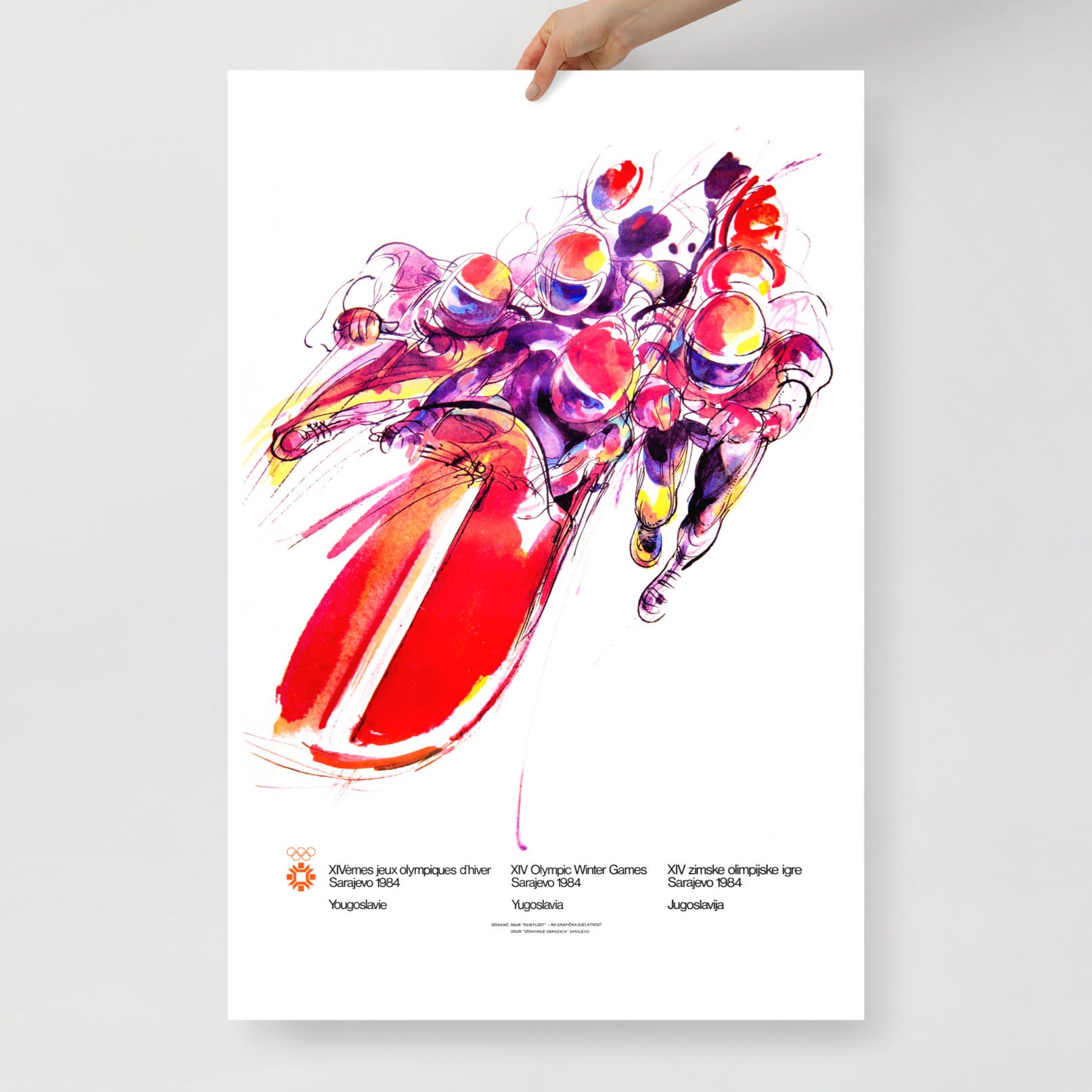 Bobsleigh Sarajevo 1984 Winter Olympics poster by Ismar Mujezinović – museum-quality print