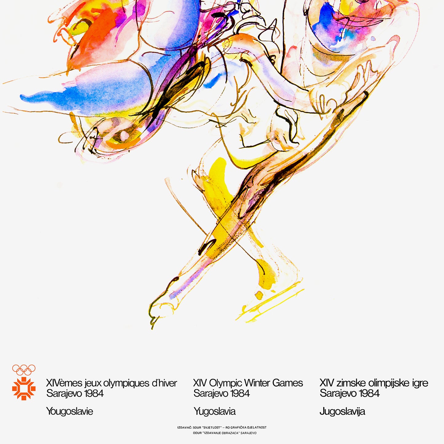Large museum-quality Figure Skating poster from the Sarajevo 1984 Winter Olympics by Ismar Mujezinović