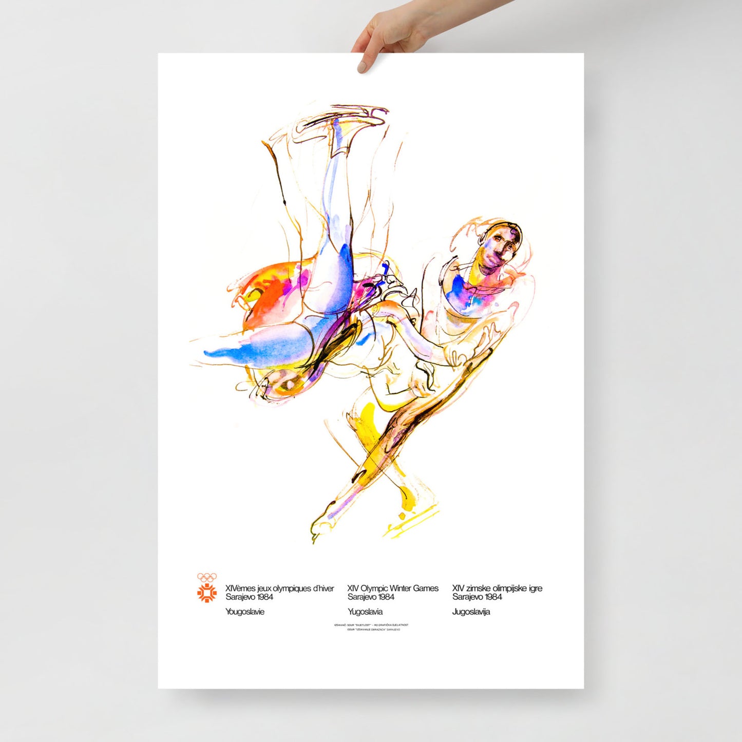 Large museum-quality Figure Skating poster from the Sarajevo 1984 Winter Olympics by Ismar Mujezinović
