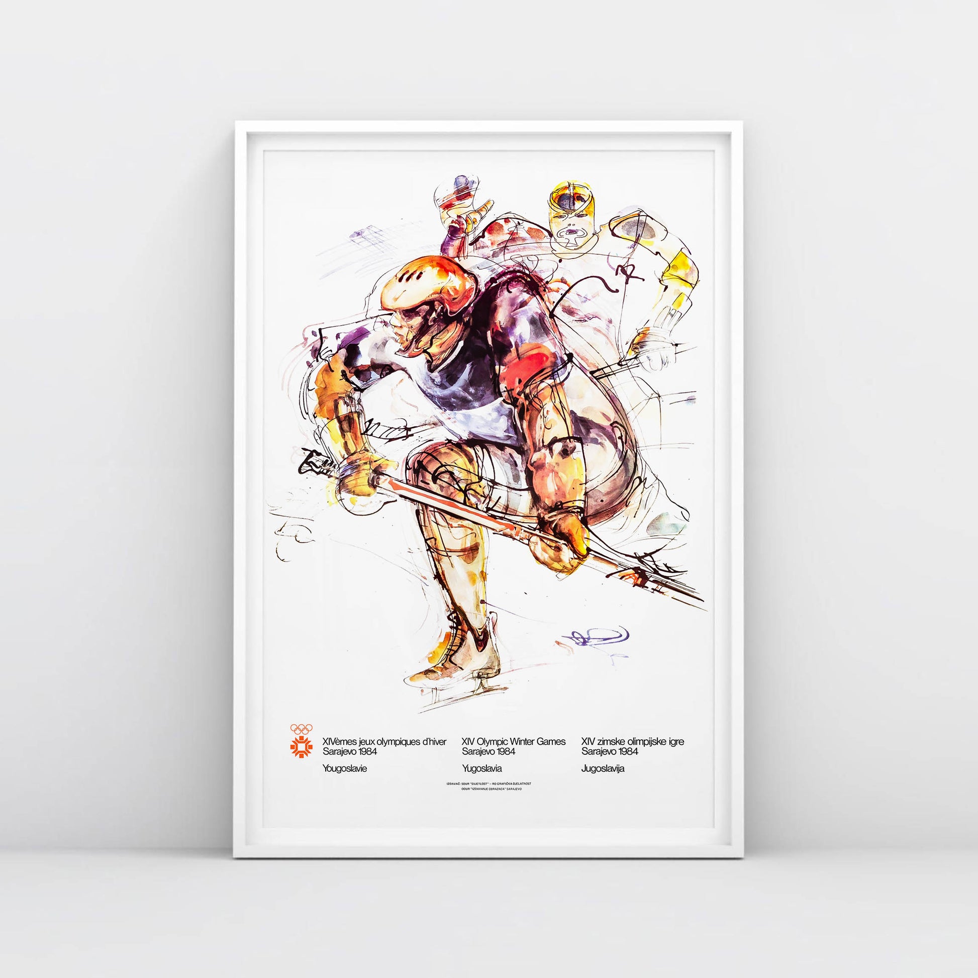 Hockey Sarajevo 1984 Winter Olympics poster by Ismar Mujezinović in large archival format