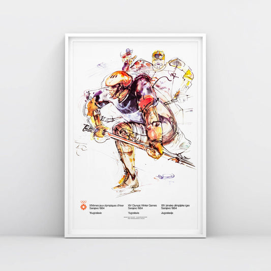 Hockey Sarajevo 1984 Winter Olympics poster by Ismar Mujezinović in large archival format