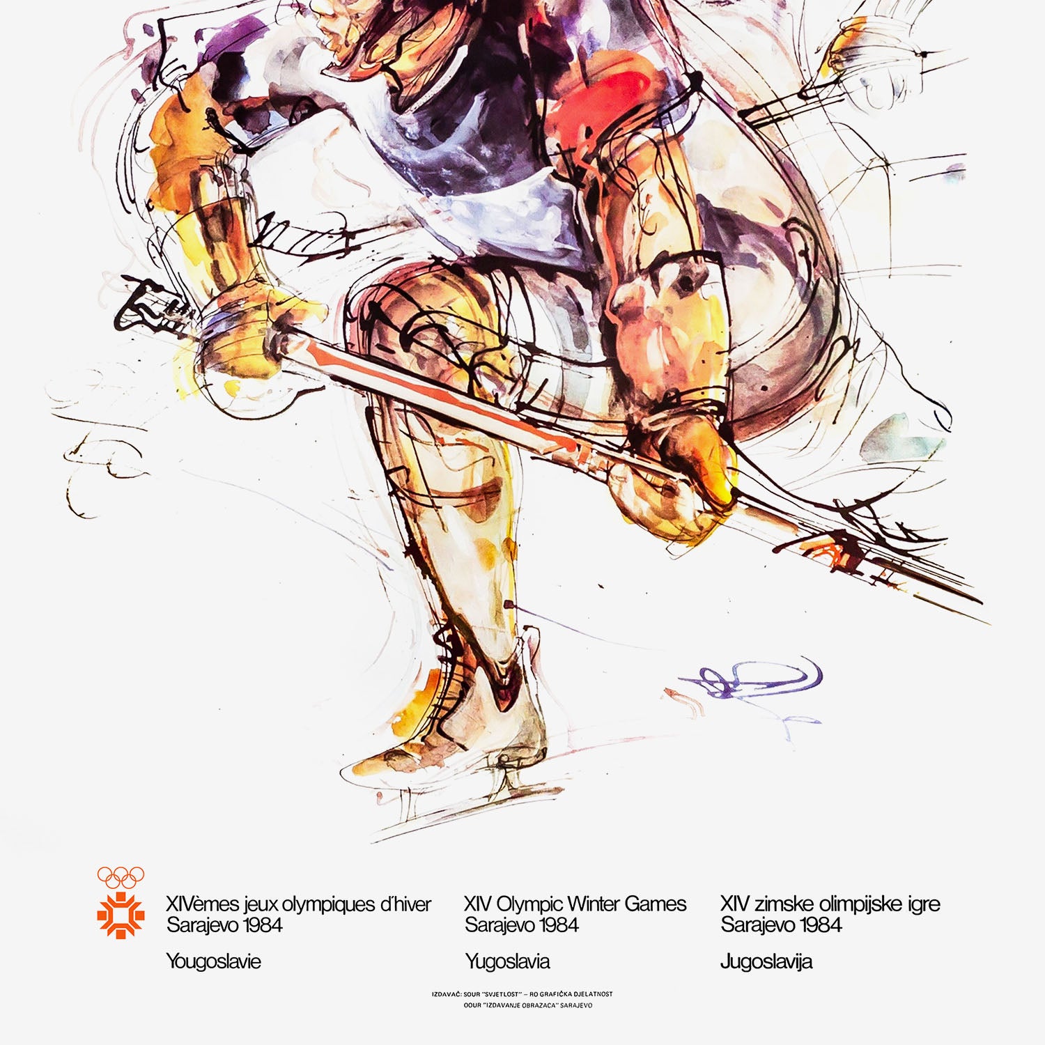 Hockey Sarajevo 1984 Winter Olympics poster by Ismar Mujezinović in large archival format
