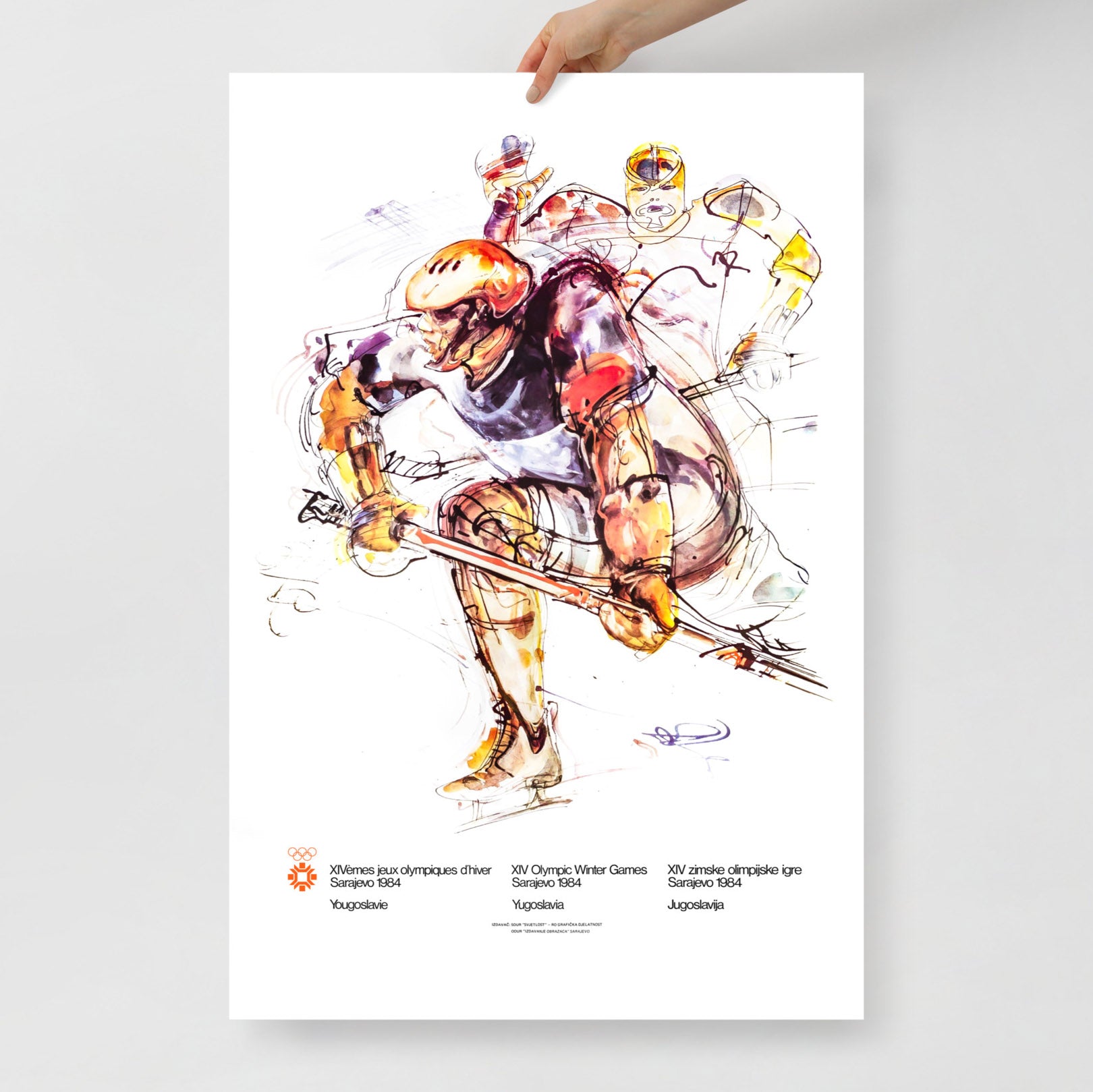 Hockey Sarajevo 1984 Winter Olympics poster by Ismar Mujezinović in large archival format