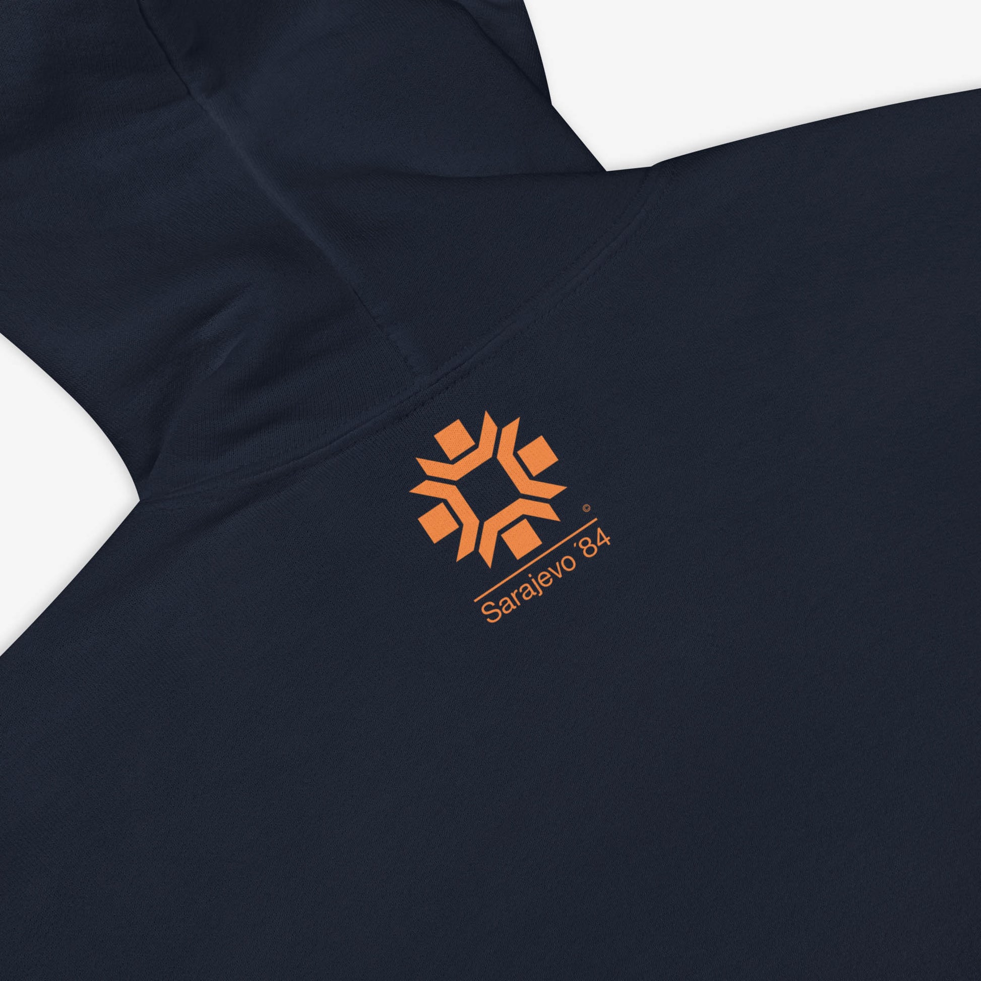 Sarajevo 1984 Winter Olympics hoodie featuring the official Olympic logo.