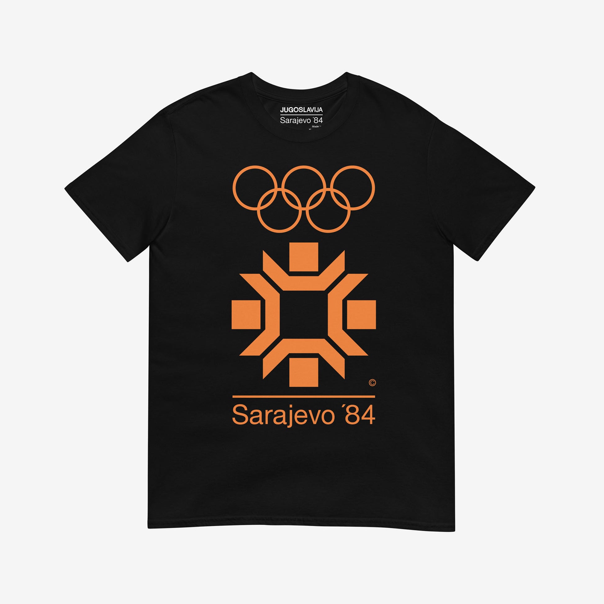 Black unisex vintage Sarajevo 1984 Winter Olympics T-shirt. www.artsoviet.com