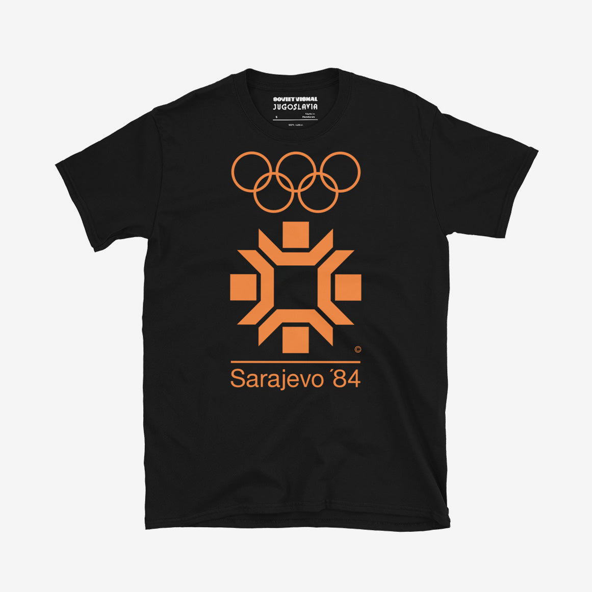 Sarajevo 1984 Winter Olympics T-shirt featuring the official Olympic logo.