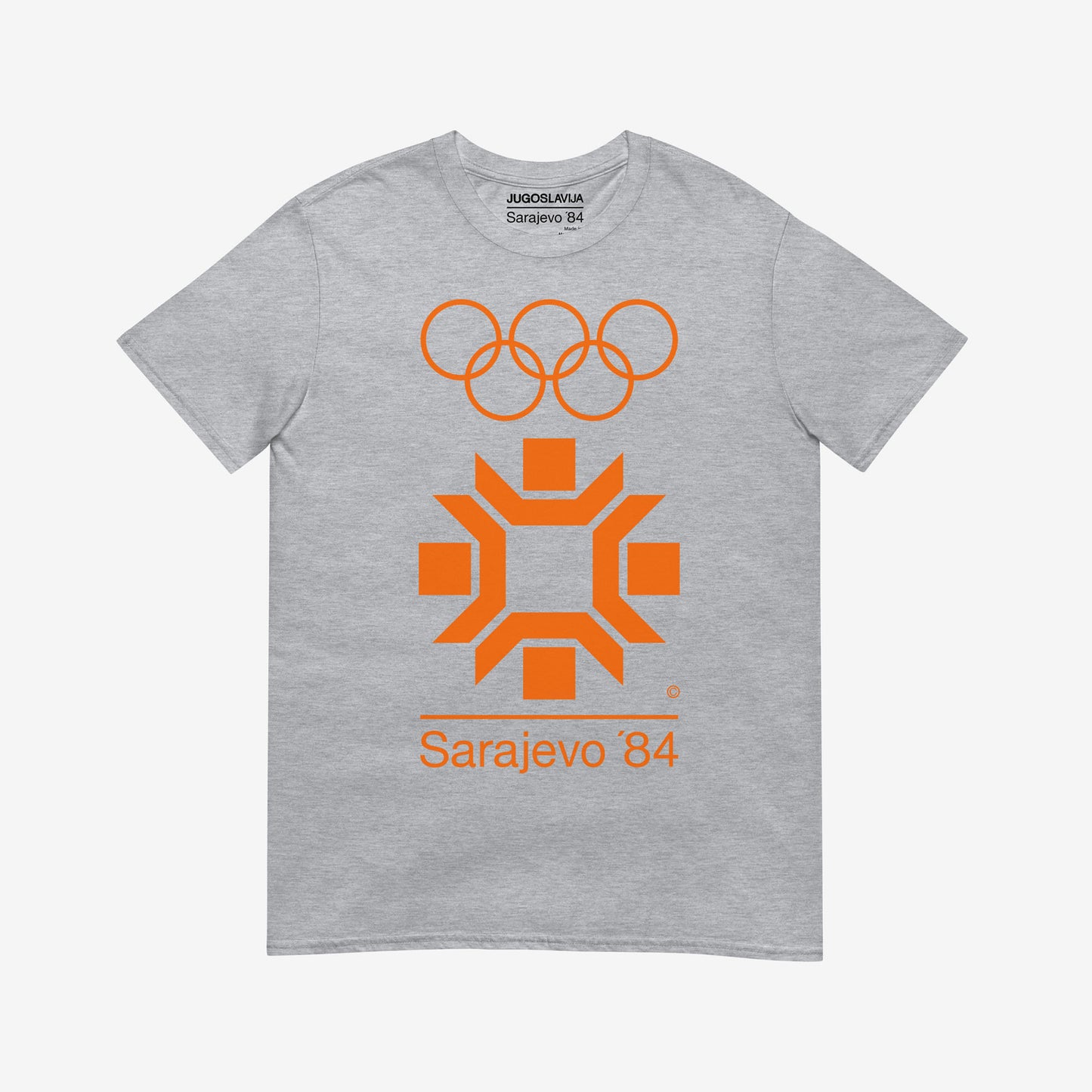 Grey unisex vintage Sarajevo 1984 Winter Olympics T-shirt. www.artsoviet.com
