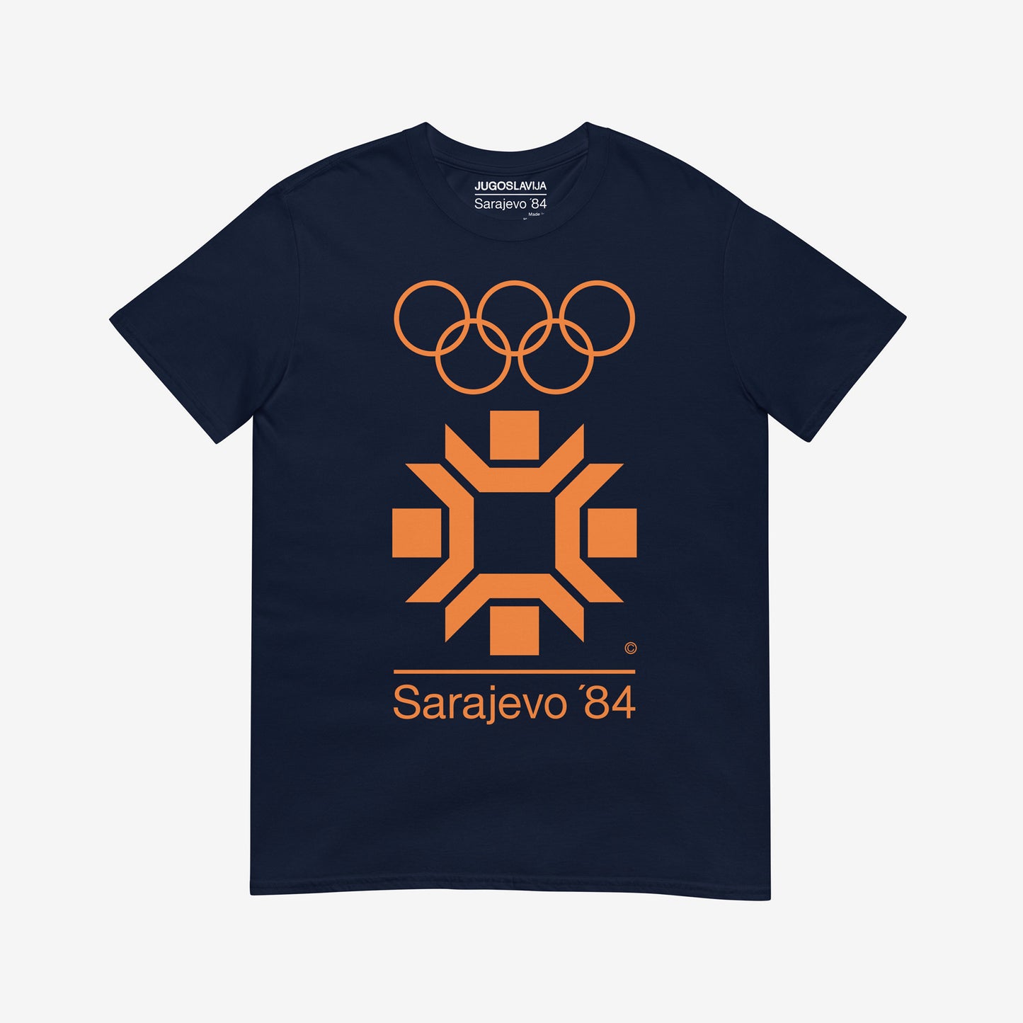 Navy unisex vintage Sarajevo 1984 Winter Olympics T-shirt. www.artsoviet.com