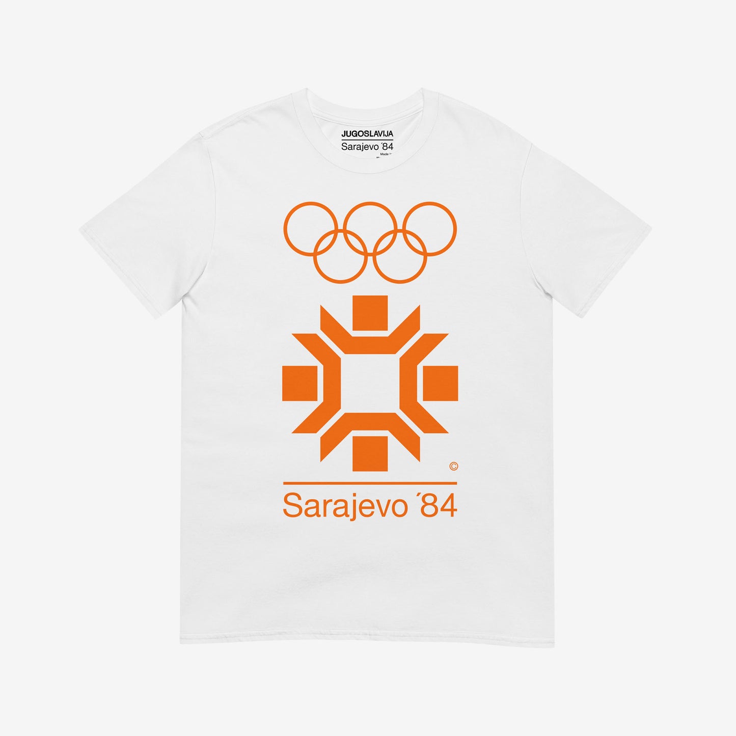 White unisex vintage Sarajevo 1984 Winter Olympics T-shirt. www.artsoviet.com
