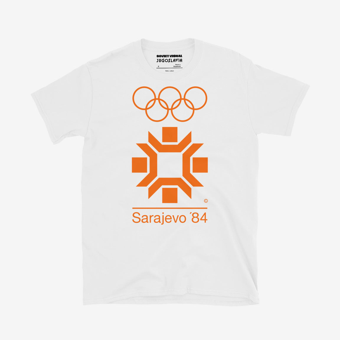 Sarajevo 1984 Winter Olympics T-shirt featuring the official Olympic logo.