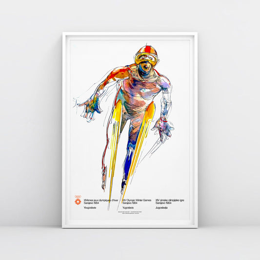 Ski Jumping Sarajevo 1984 Winter Olympics poster by Ismar Mujezinović in large format