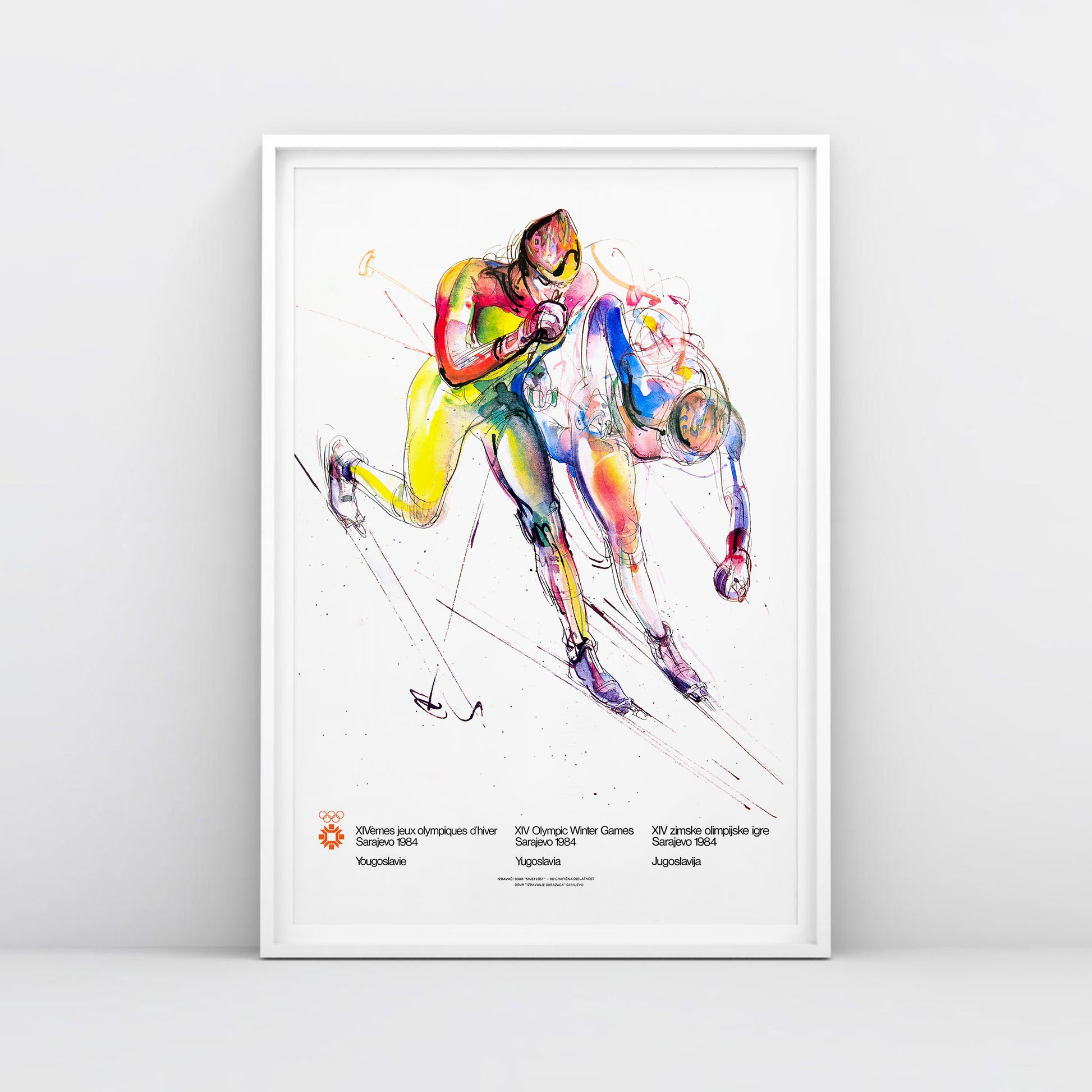 Skiing Sarajevo 1984 Winter Olympics poster by Ismar Mujezinović in large archival format