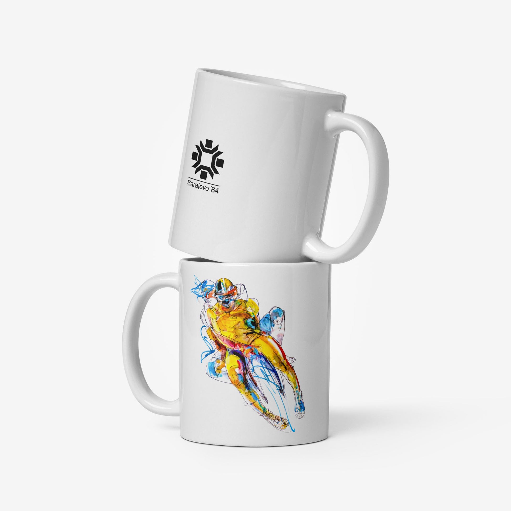 Mug with Sarajevo 1984 Olympic sledding artwork by Ismar Mujezinović