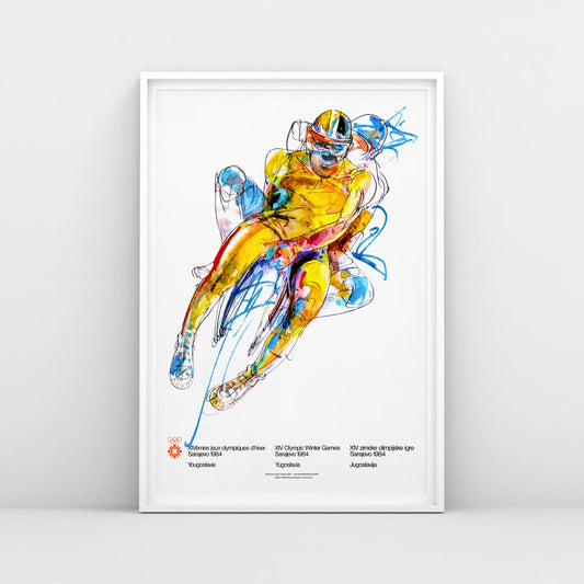 Large Sledding Sarajevo 1984 Winter Olympics poster by Ismar Mujezinović