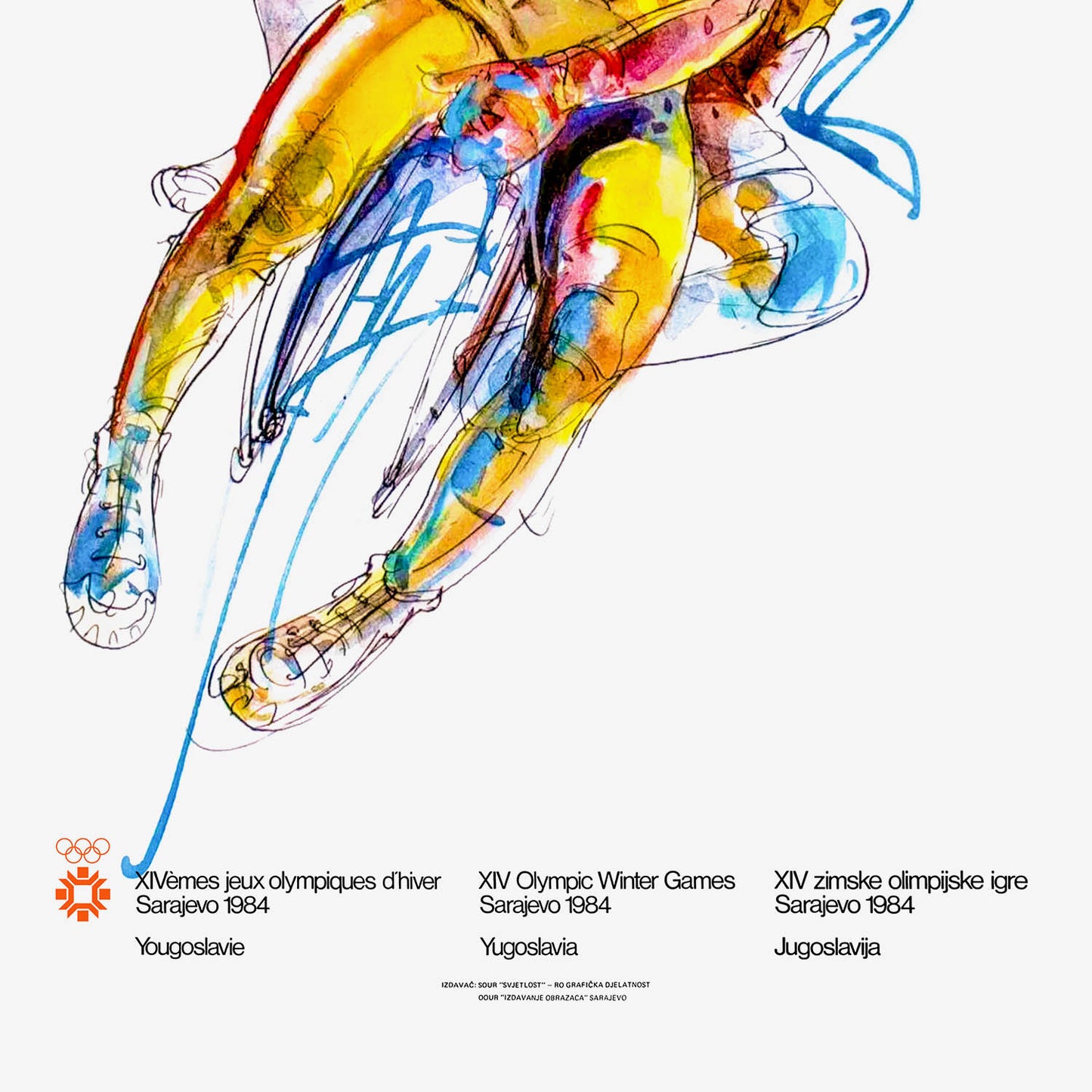 Large Sledding Sarajevo 1984 Winter Olympics poster by Ismar Mujezinović