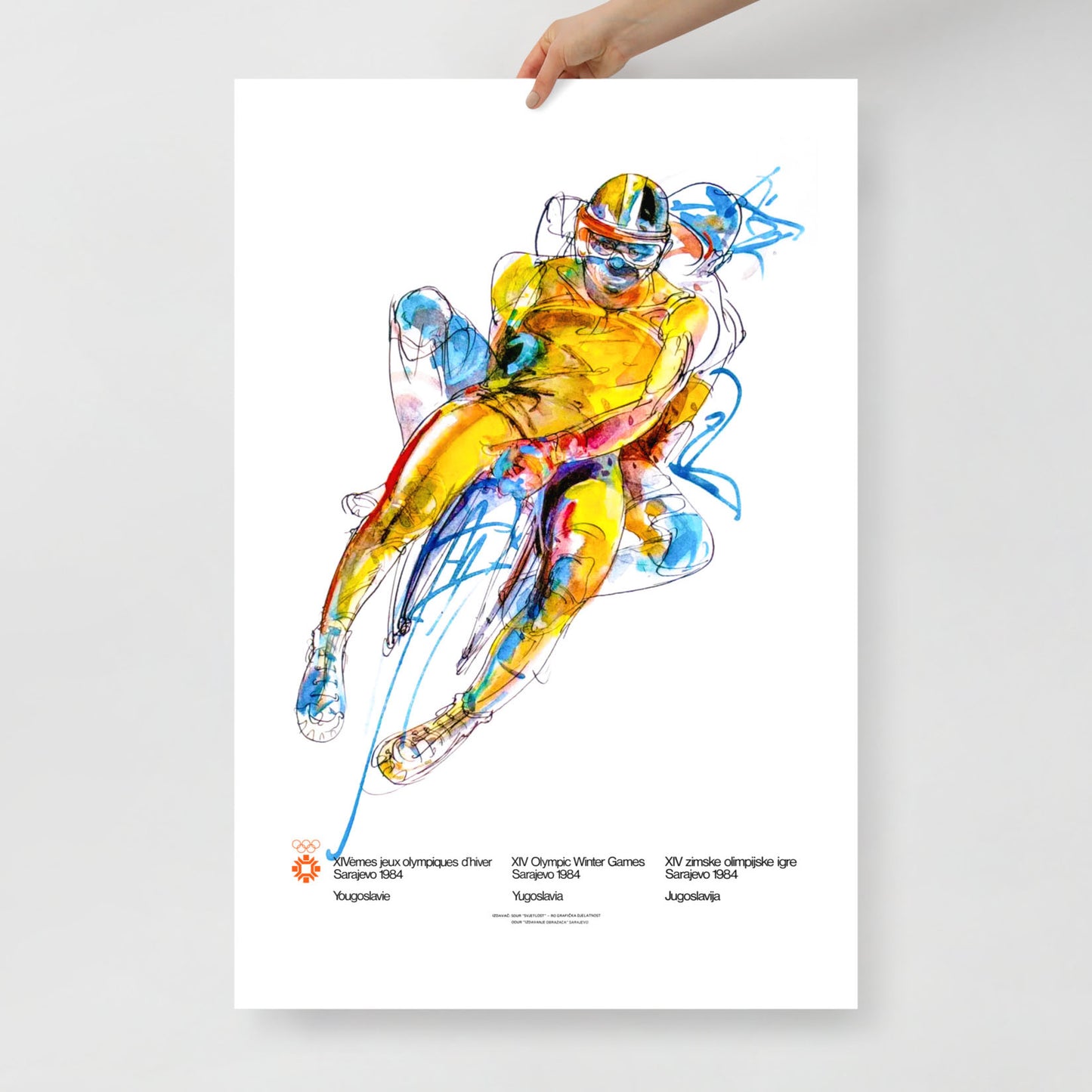 Large Sledding Sarajevo 1984 Winter Olympics poster by Ismar Mujezinović