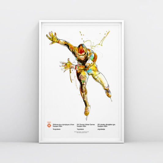 Large Speed Skating Sarajevo 1984 Winter Olympics poster by Ismar Mujezinović