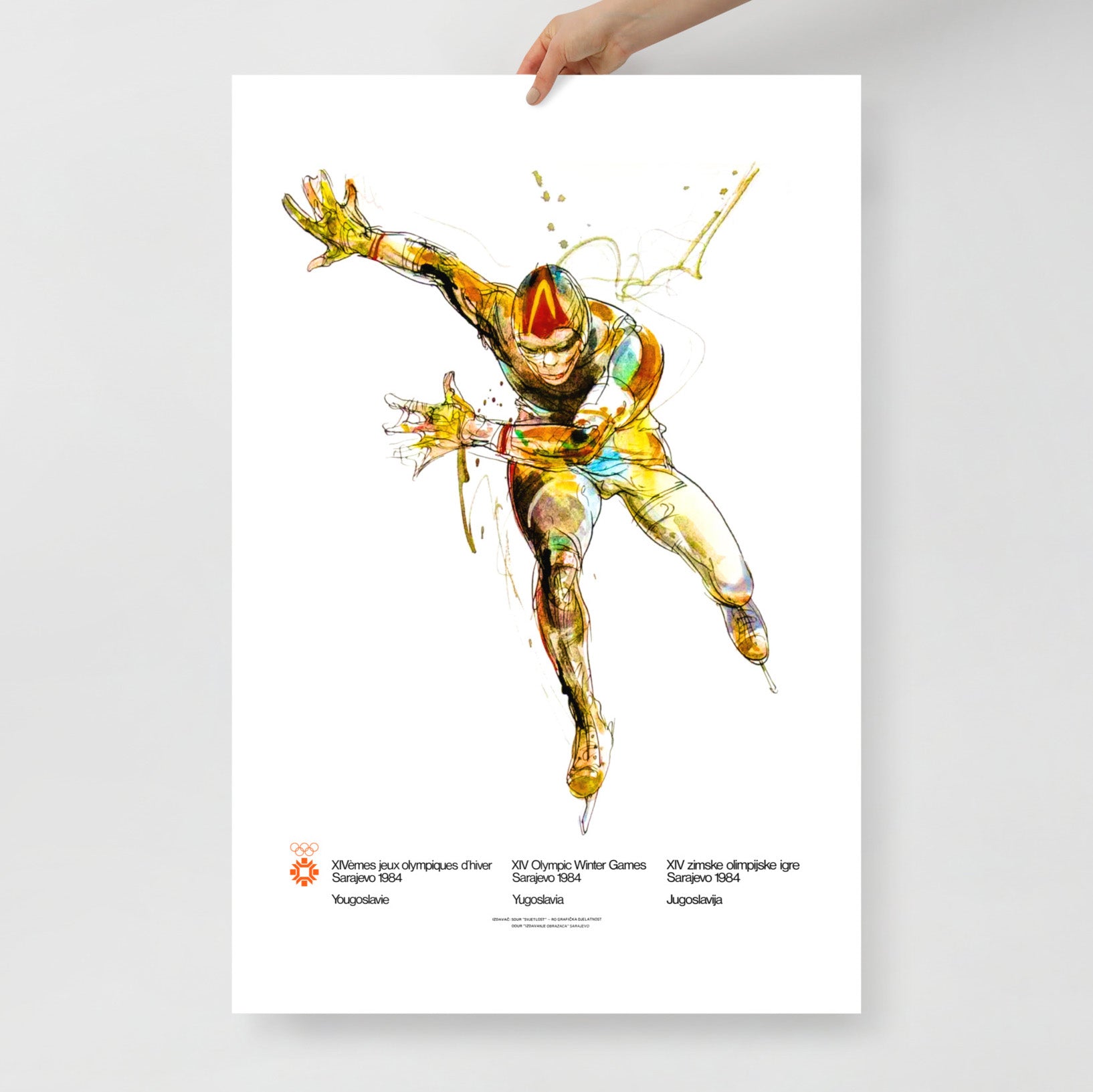 Large Speed Skating Sarajevo 1984 Winter Olympics poster by Ismar Mujezinović