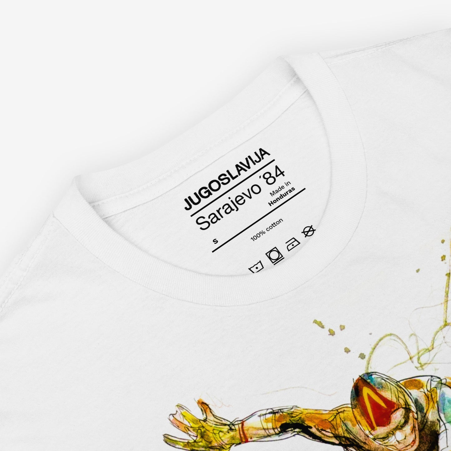 Unisex Speed Skating T-shirt with Sarajevo 1984 Winter Olympics artwork by Ismar Mujezinović