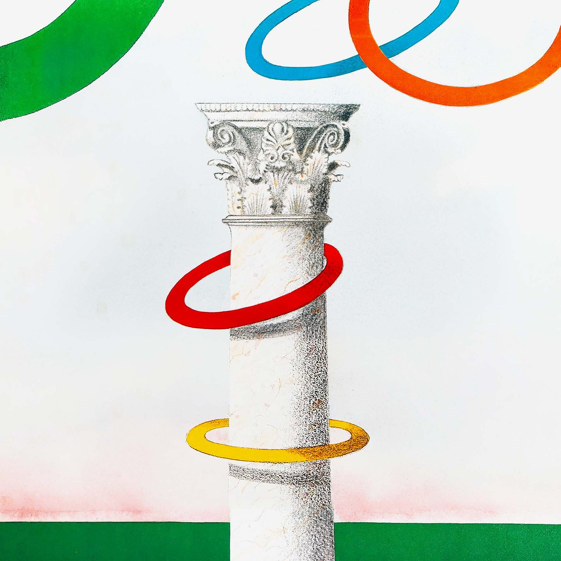 Large poster of Milton Glaser’s Sarajevo 1984 Olympic design with antique column and Olympic rings