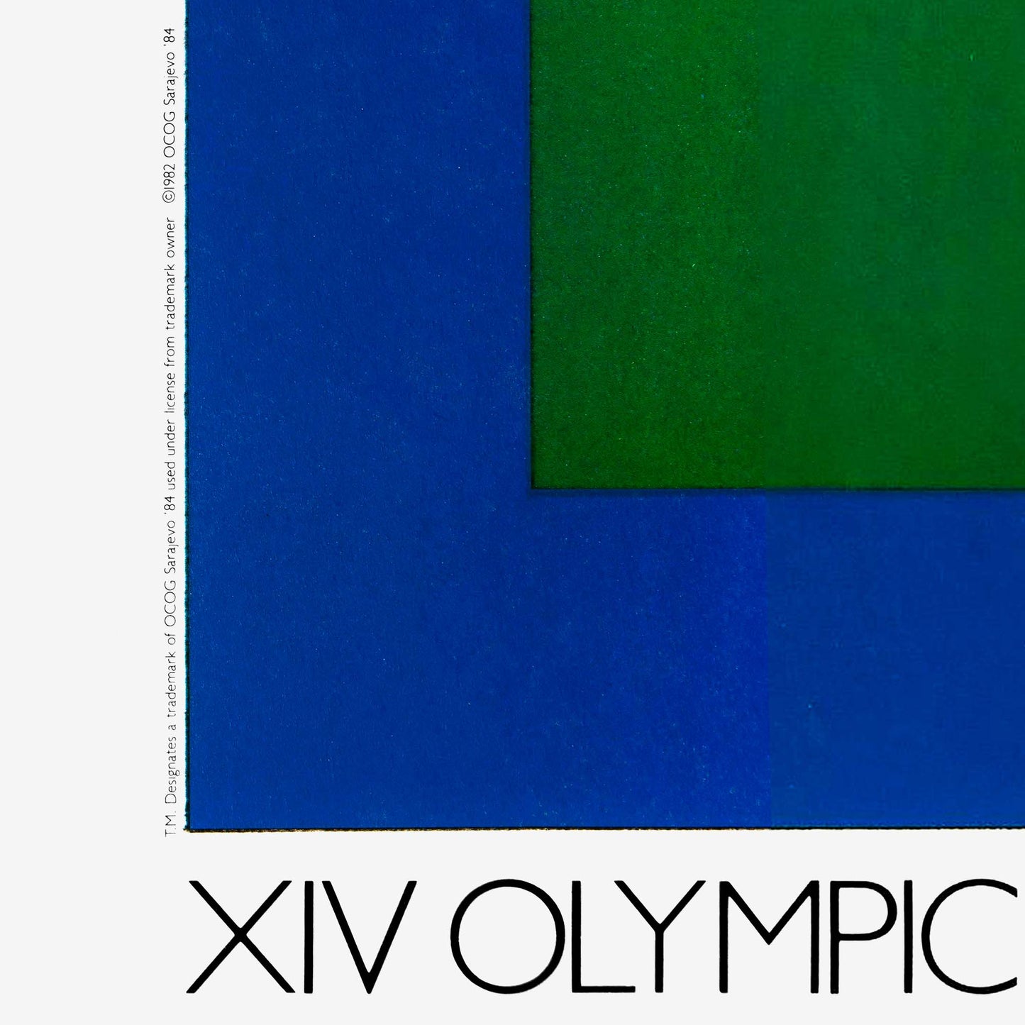 Large poster of Milton Glaser’s Sarajevo 1984 Olympic design with antique column and Olympic rings