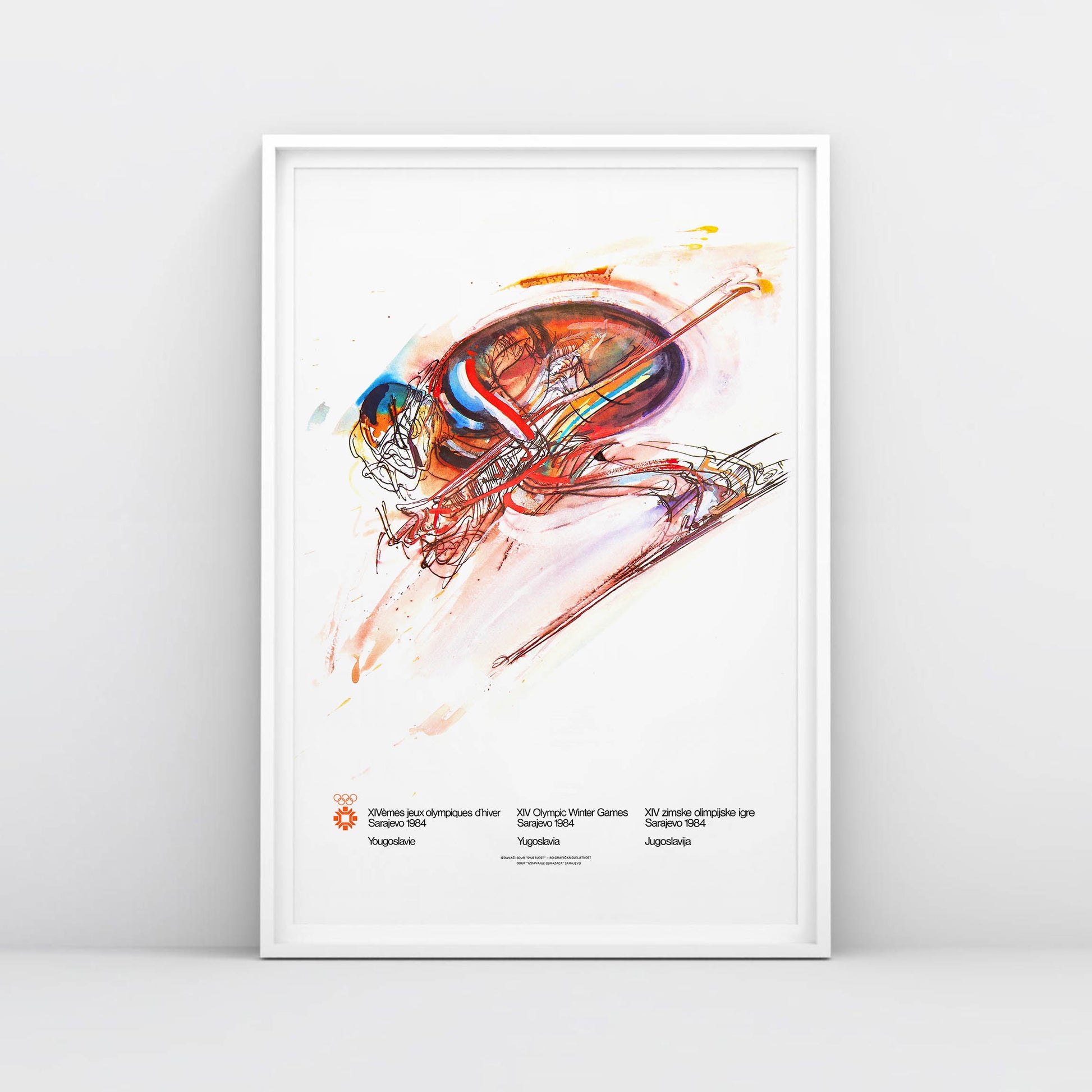 High-resolution Tech Skiing poster from Sarajevo 1984 Olympics by Ismar Mujezinović