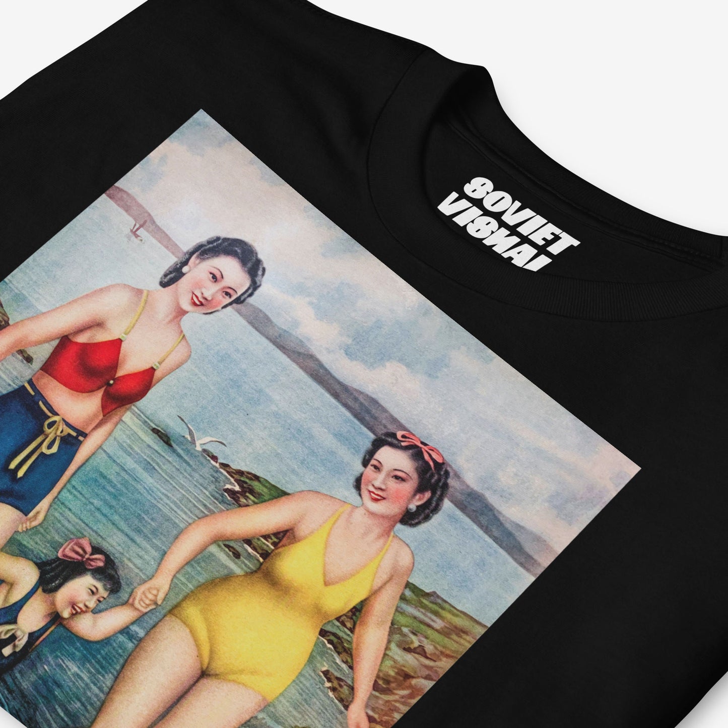 Sea Bath 1940s Shanghai Chinese poster shirt – vintage swimmers art print tee – socialist style