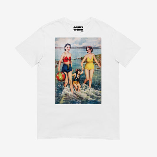 Sea Bath 1940s Shanghai Chinese poster shirt – vintage swimmers art print tee – socialist style