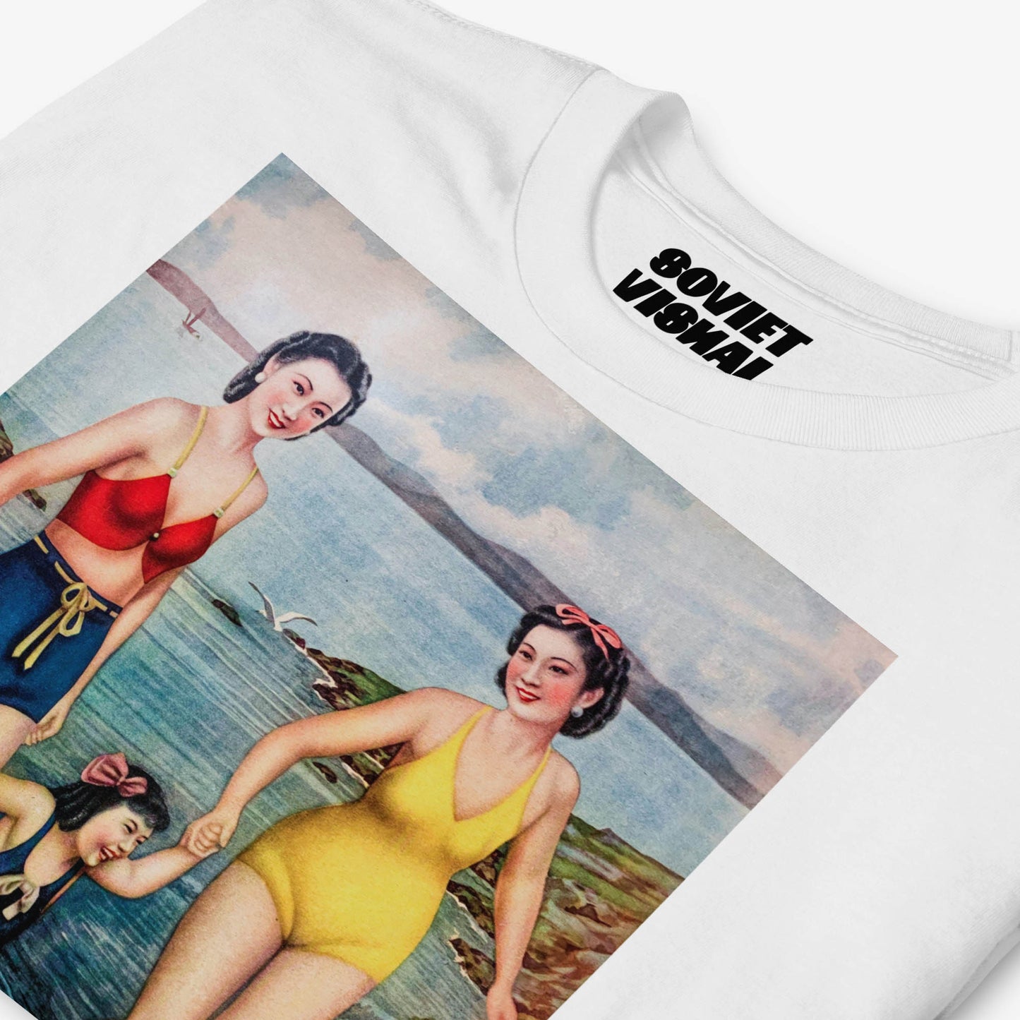 Sea Bath 1940s Shanghai Chinese poster shirt – vintage swimmers art print tee – socialist style