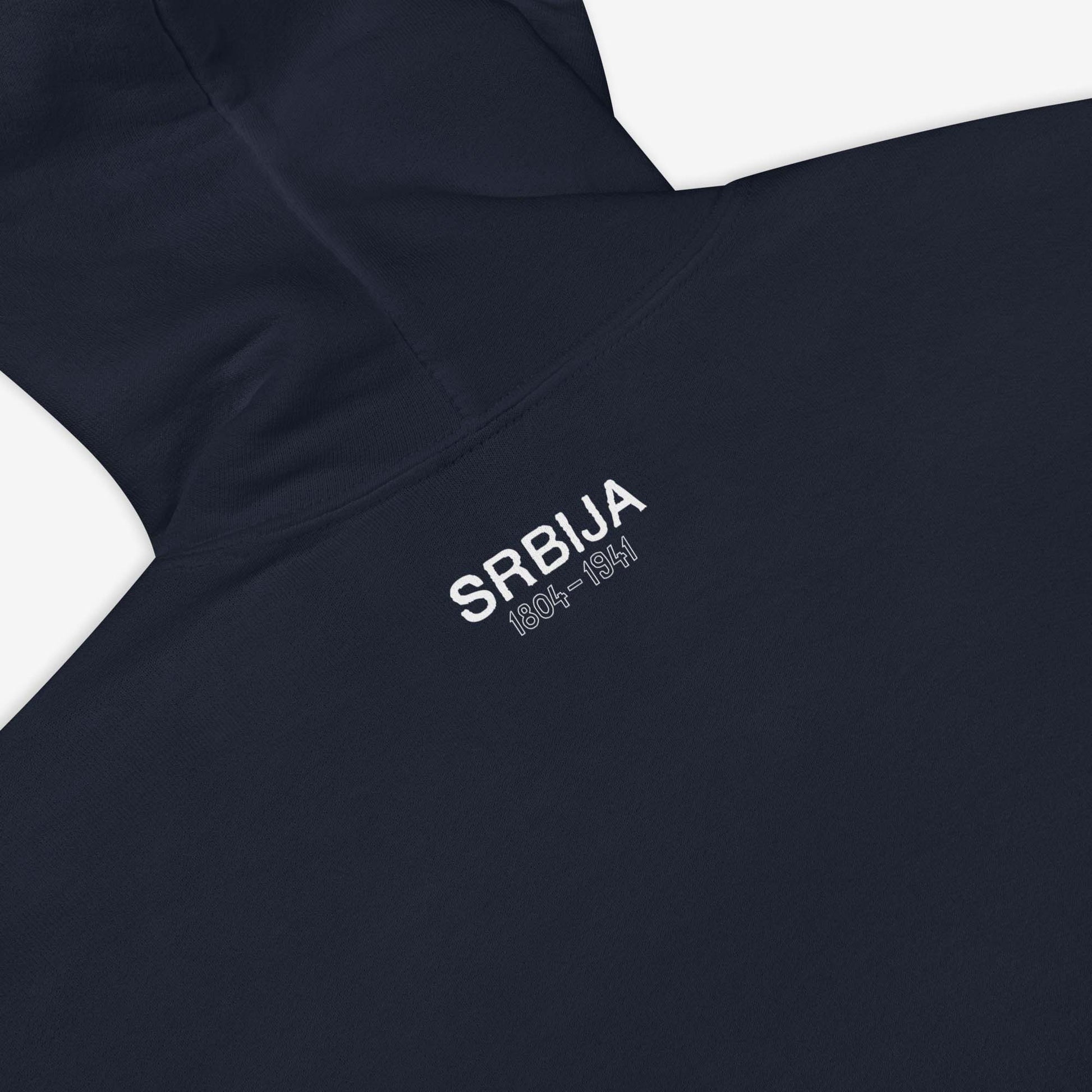 Serbia 1804–1941 Coat of Arms hoodie featuring the historic Serbian emblem.