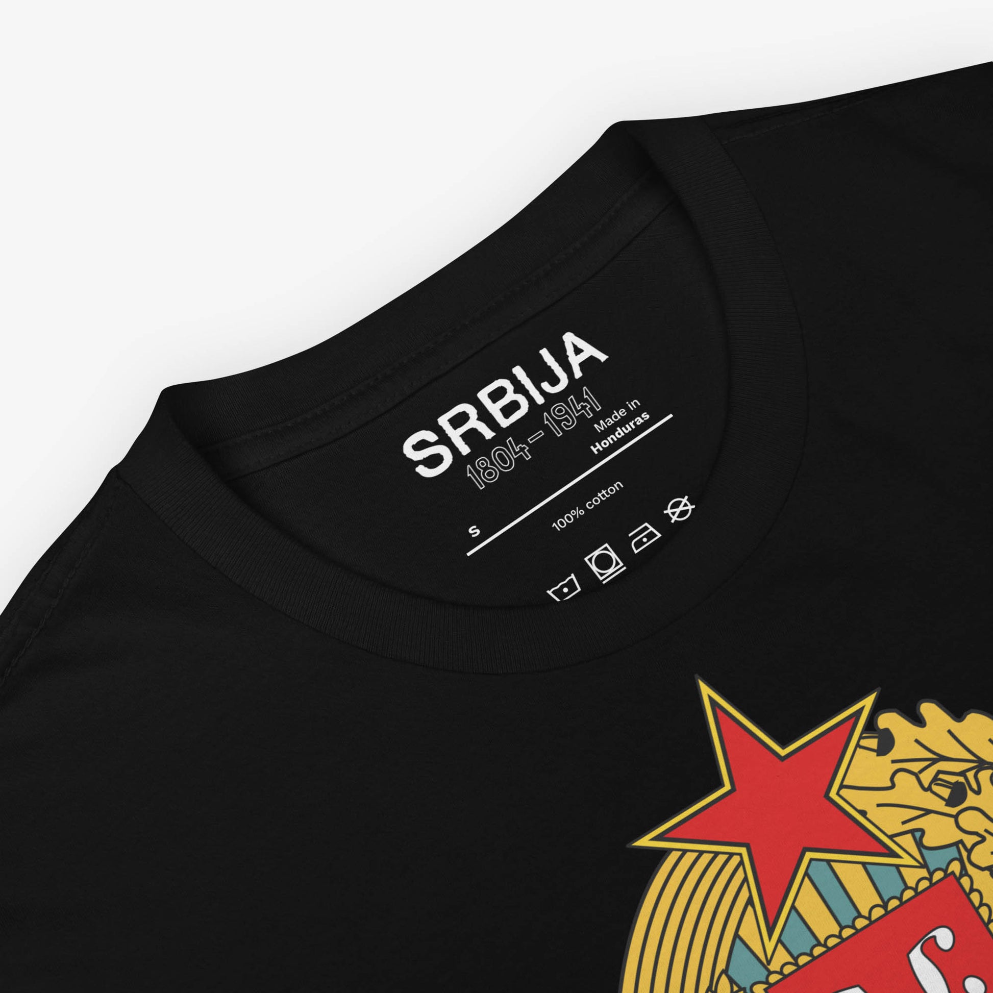 Serbia 1804–1941 Coat of Arms T-shirt featuring the historic Serbian emblem.