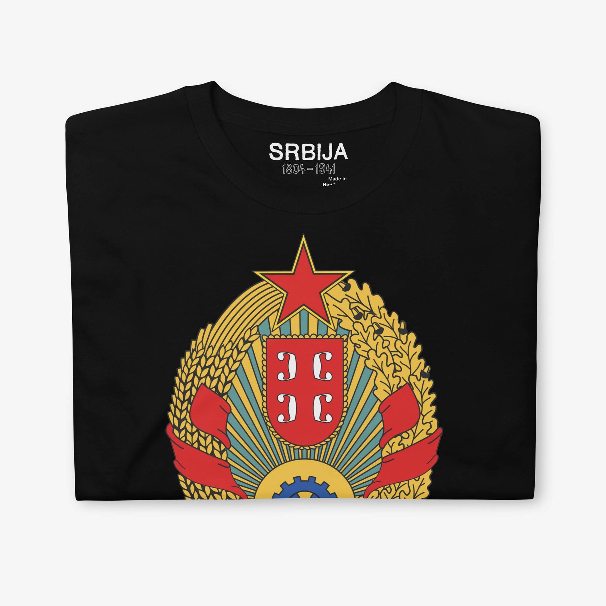 Serbia 1804–1941 Coat of Arms T-shirt featuring the historic Serbian emblem.