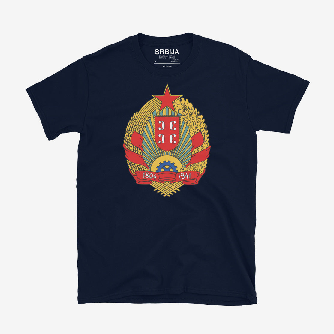 Serbia 1804–1941 Coat of Arms T-shirt featuring the historic Serbian emblem.