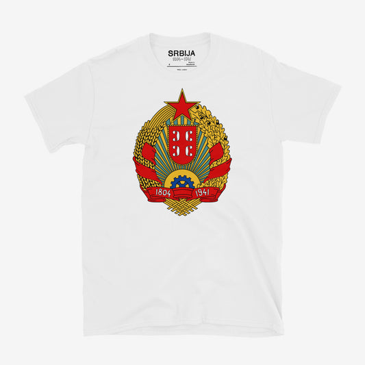 Serbia 1804–1941 Coat of Arms T-shirt featuring the historic Serbian emblem.