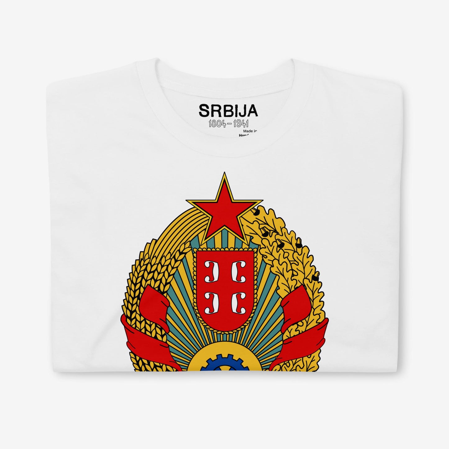 Serbia 1804–1941 Coat of Arms T-shirt featuring the historic Serbian emblem.