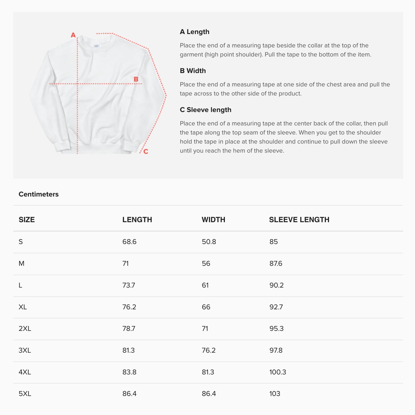 Unisex sweatshirt size guide. www.artsoviet.com